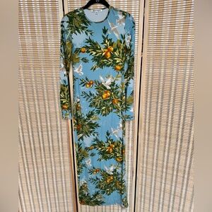 Reformation Long Sleeve Floral Dress - Blue and Green